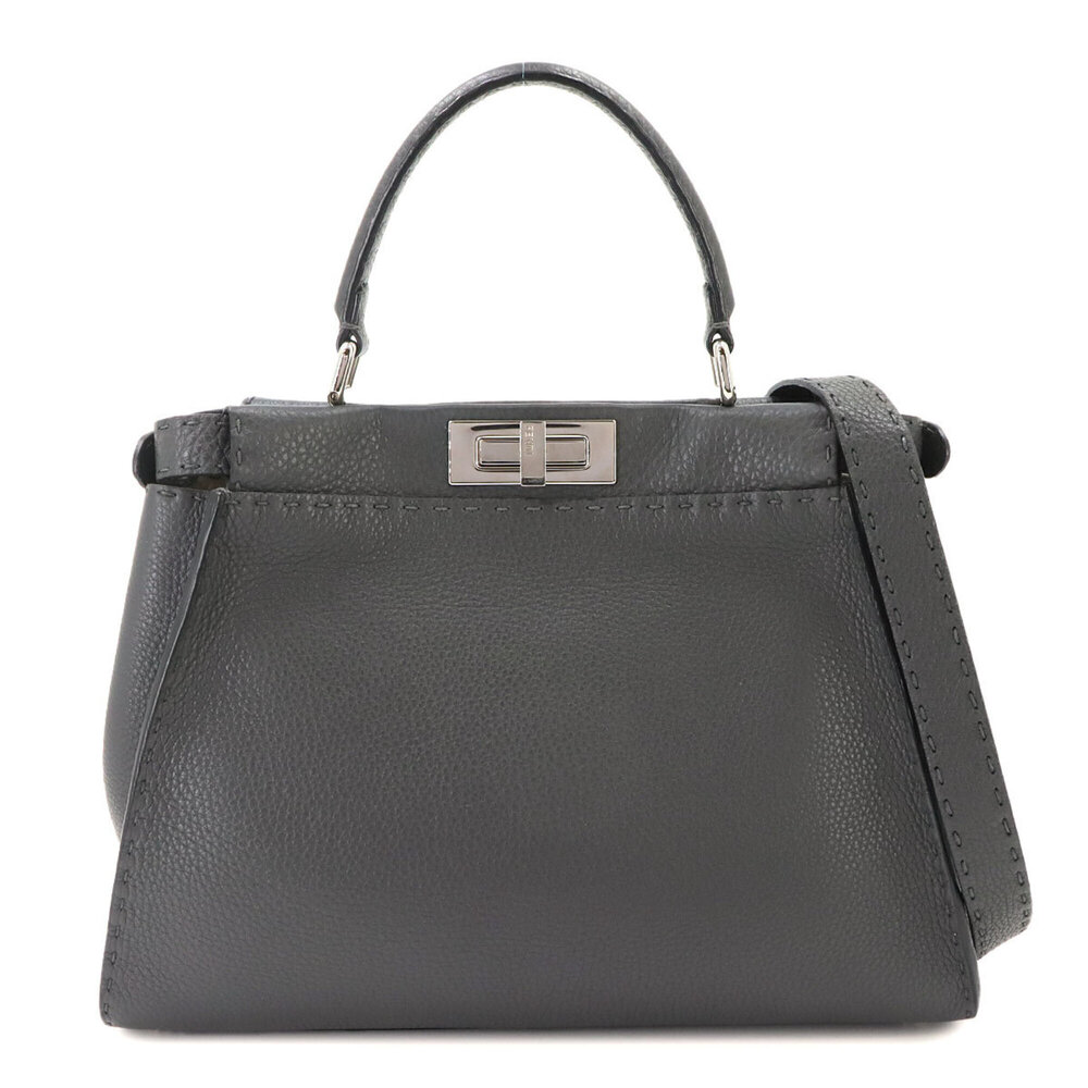 Fendi Selleria Peekaboo Regular 2-way Hand/Shoulder Handbag, Leather, Gray, 8...